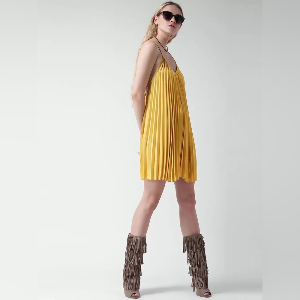 Forever 21 Gold Mustard strappy Low scooped back spaghetti strap dress SMALL